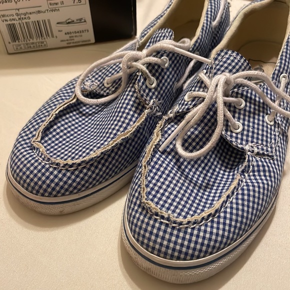 Vans Slip on blue and white gingham print checkered-Size 7.5 - Picture 2 of 4